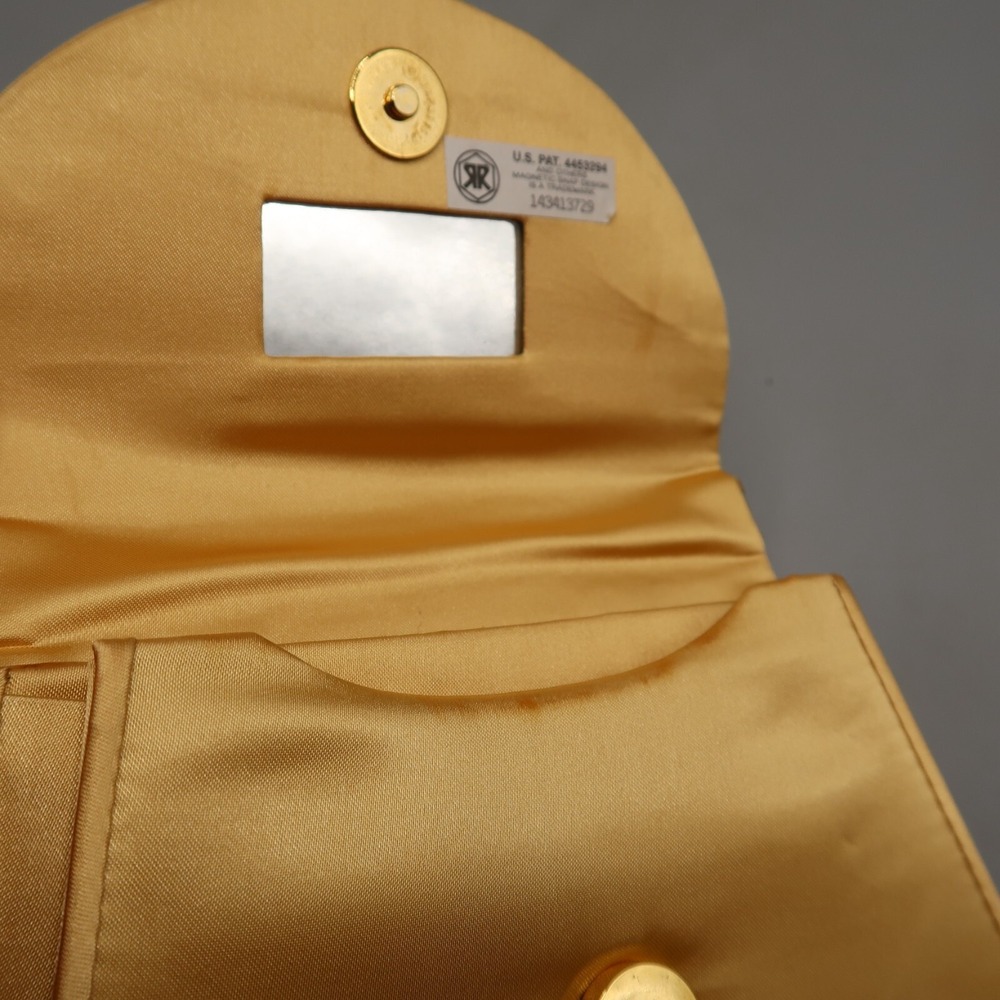Vintage 80s LORD & TAYLOR Gold Satin Purse Handbag w Mirror & Crossbody Strap - Picture 8 of 8